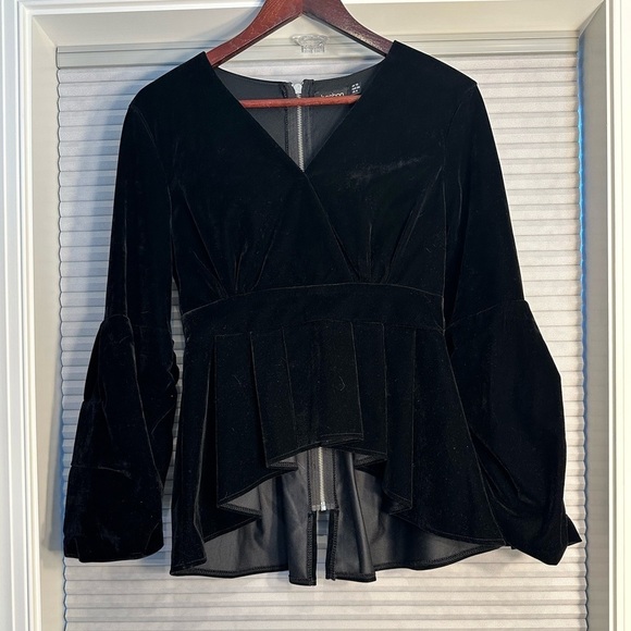 Boohoo Tops - Black velvet blouse with full back zip
